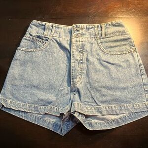 Guess Vintage 90s Light Denim Shorts with Distressed Hem Shorts with Button Fly